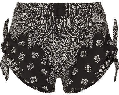 Paradised - Knotted Printed Cotton-poplin Shorts - Black
