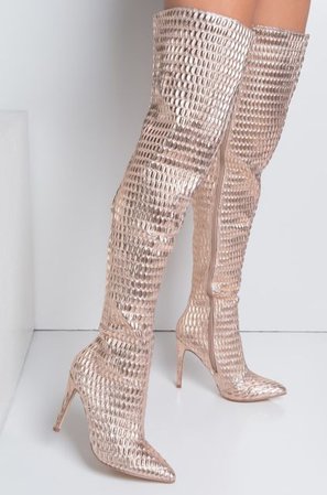 New Womens Rose Gold Slouchy Quilted Over The Knee Thigh High Boot Stiletto Heel | eBay