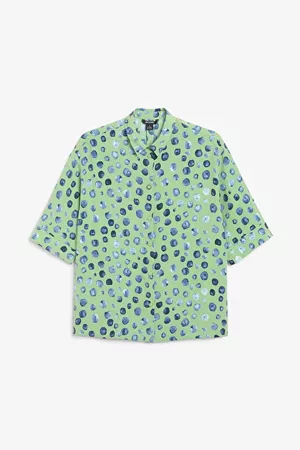 Oversized button-up blouse - Water drops - Tops - Monki WW