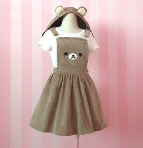 Kawaii Rilakkuma Jumpsuit Dress Cute Bear Embroidery Lolita Overall Skirt & Hat | eBay