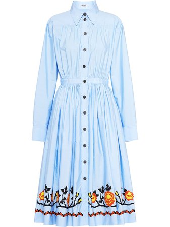 Miu Miu Floral Embroidered Flared Dress MF35902BYX Blue | Farfetch