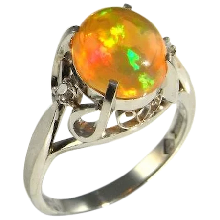 Precious Mexican Fire Opal Engagement Crystal Opal Ring Orange Opal : The Genuine Article Jewelry | Ruby Lane