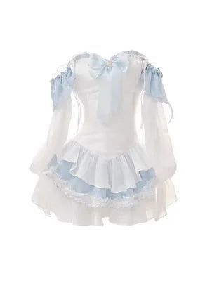 blue and white mini dress