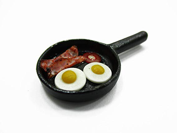 Amazon.com: Dollhouse Miniatures Frying Pan Egg Bacon Cooking Kitchen Preparation 13689: Toys & Games