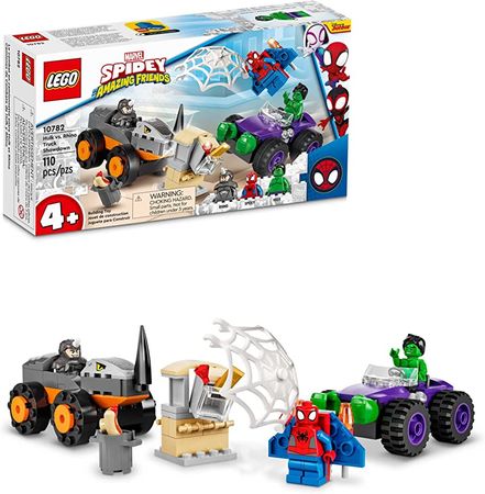 Amazon.com: LEGO Marvel Hulk vs. Rhino Monster Truck Showdown, 10782 Toy for Kids, Boys & Girls Age 4 Plus with Spider-Man Minifigure, Spidey and His Amazing Friends Series : Toys & Games