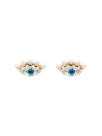 Anton Heunis Gold Plated Swarovski Crystal Pearl Eye Earrings - Farfetch
