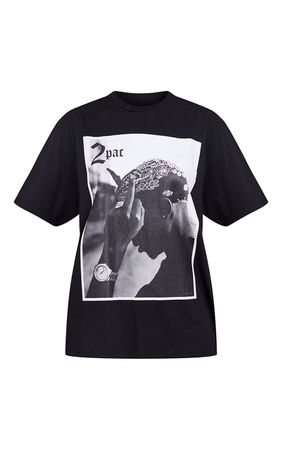 Black Tupac Black And White Photographic T Shirt | PrettyLittleThing USA