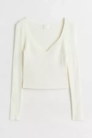 Short Rib-knit Sweater - White - Ladies | H&M US