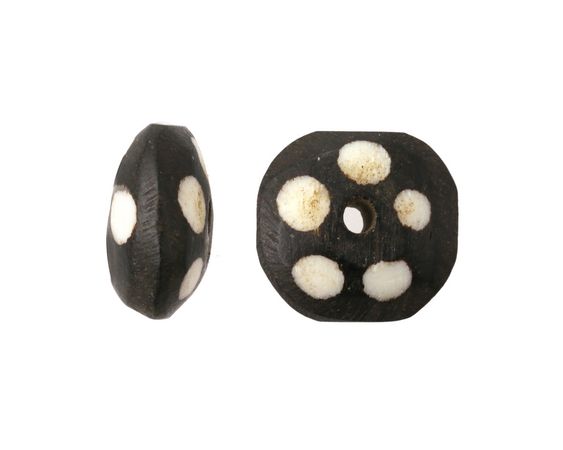 African Batiked Bone Polka Dot Saucer 5-7x15-17mm - Lima Beads