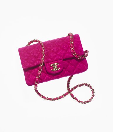 Mini Flap Bag, silk jacquard & gold-tone metal, dark pink - CHANEL