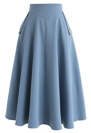 Classic Simplicity A-Line Midi Skirt in Blue - Retro, Indie and Unique Fashion