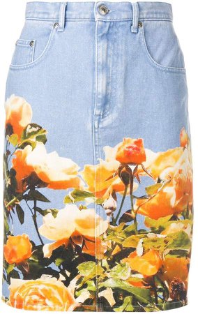floral print denim skirt