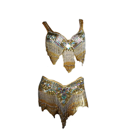 FREE SHIPPING Hand Beaded Belly Dance Samba Costume gold color bra belt 2pcs tf1618