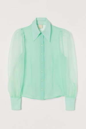 Puff-sleeved Blouse - Mint green - Ladies | H&M US