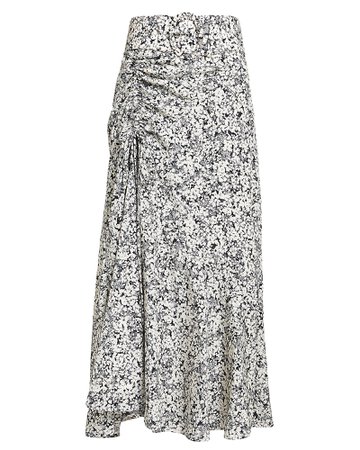 Paneled Ruched Floral Midi Skirt