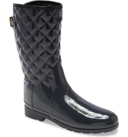 Hunter Refined High Gloss Quilted Short Waterproof Rain Boot (Women) | Nordstrom