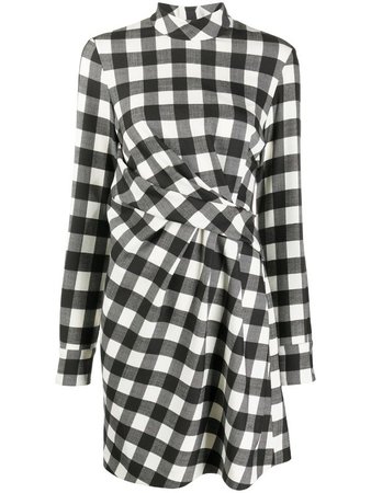 MSGM black & white front-pleat checked dress for women | 2941MDA37A207665 at Farfetch.com