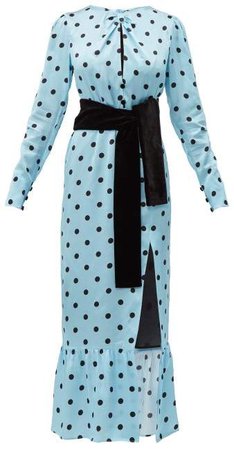 Teresa Polka Dot Silk Satin Dress - Womens - Blue Multi