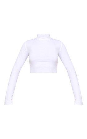 White High Neck Long Sleeve Crop Top - View All - Clothing | PrettyLittleThing USA