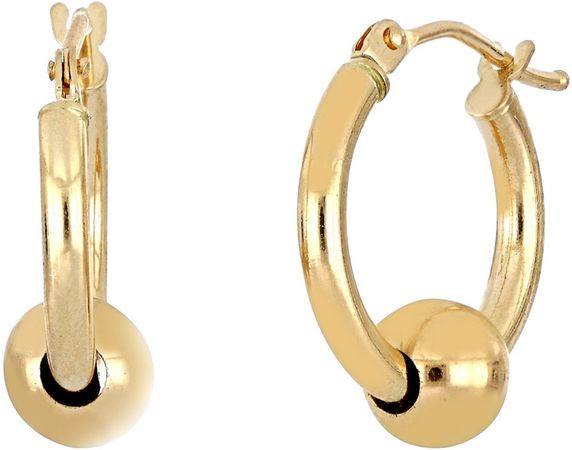 14K Gold Bead Hoop Earrings