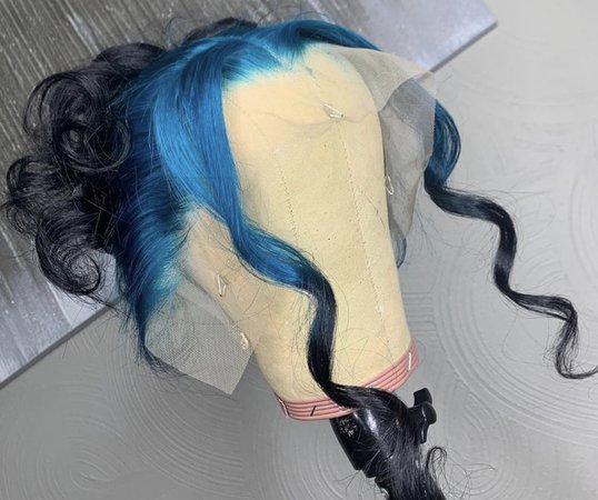 multicolored blue curly bun lace wig