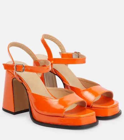 Gracia Leather Platform Sandals in Orange - Souliers Martinez | Mytheresa