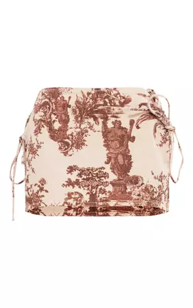 Brown Renaissance Inspired Lace Denim Mini Skirt | PrettyLittleThing USA