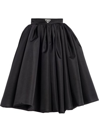 Shop Prada logo-plaque flared skirt with Express Delivery - FARFETCH