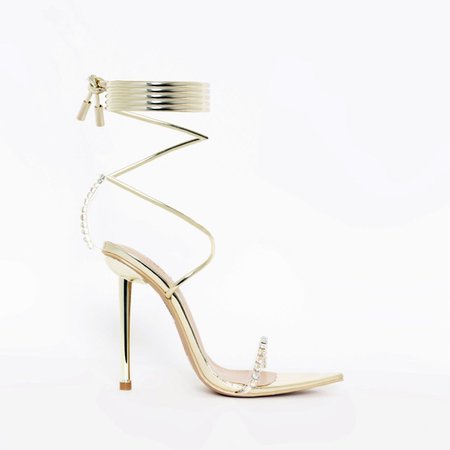 Felicity Light Gold Mirror Diamante Lace Up Stiletto Heels