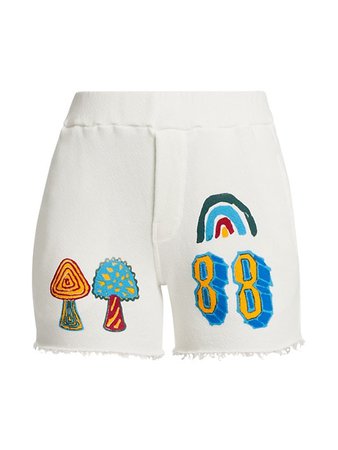 Mother The Quickie Roller Graphic Fray Denim Shorts | SaksFifthAvenue