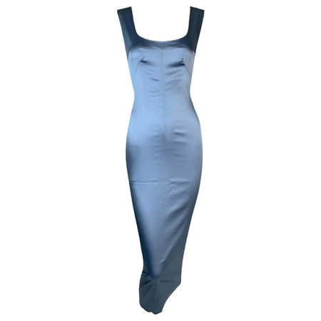 NWT 1990's Dolce and Gabbana Pearl Blue Stretch Corset Hooks Wiggle Dress For Sale at 1stdibs