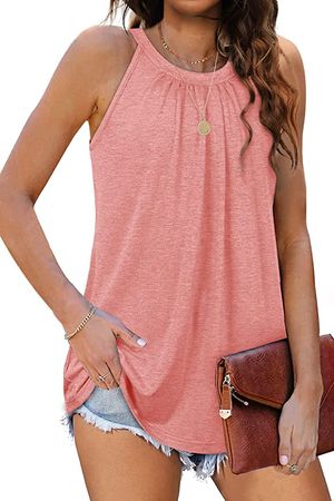Amazon.com: Sieanear Womens Tank Tops Casual Summer Halter Tops Flowy Basic Cami Shirts Pink S : Clothing, Shoes & Jewelry