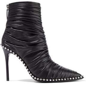 Eri Studded Ruched Leather Ankle Boots