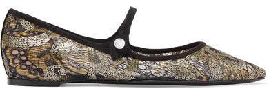 Hermione Sequined Lace And Canvas Point-toe Flats - Mustard
