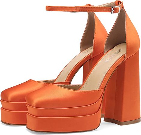 Amazon.com | amiuwen Women Platform Pump Sandals,5" Chunky Block Heel,Ankle Strap Buckle,Closed Square Toe,Party,Disco,Street | Heeled Sandals