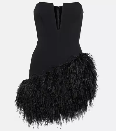 Feather Trimmed Cady Minidress in Black - David Koma | Mytheresa
