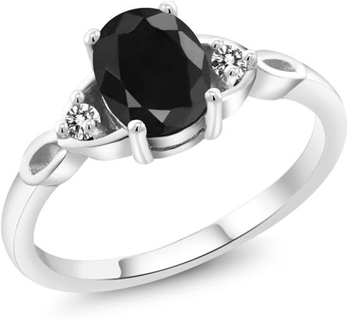 Amazon.com: Gem Stone King 925 Sterling Silver Black Sapphire and White Diamond 3-Stone Rings For Women (1.73 Cttw, Gemstone September Birthstone, Oval 8X6MM, Available In Size 5, 6, 7, 8, 9): Clothing, Shoes & Jewelry