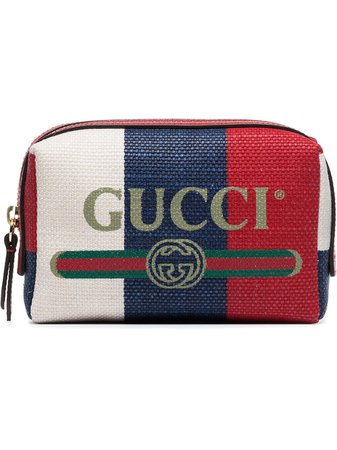 Gucci Logo Print Stripe Linen Makeup Bag - Farfetch