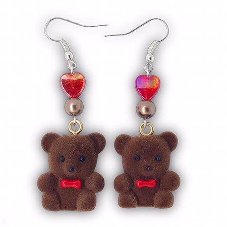 FLOCKED TEDDY EARRINGS 🤎 so cute and handmade by... - Depop