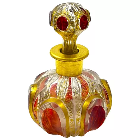 Antique MOSER Red Cut to Clear Perfume Bottle with Ruby Cabochons. : Grand Tour Antiques | Ruby Lane