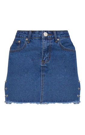 Petite Mid Wash Chain Detail Denim Mini Skirt | PrettyLittleThing USA
