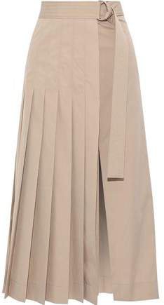 Miles Pleated Cotton-poplin Midi Wrap Skirt