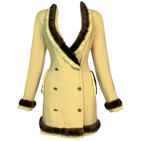 F/W 1997 Christian Dior by John Galliano Runway Yellow Mini Dress w Fur For Sale at 1stDibs
