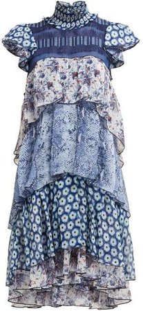 Matilda Tiered Ruffled Dress - Womens - Blue Print