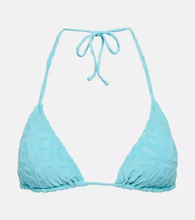 X Dua Lipa Logo Terry Bikini Top in Blue - Versace | Mytheresa