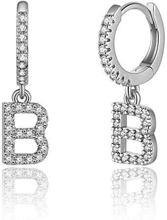Amazon.com: Initial Earrings for Girls Kids, 925 Sterling Silver Post Small Silver Huggie Hoop Earrings Letter B Initial Dangle Earrings for Women Teen Girls Toddler Kids Jewelry Mother's Valentines Day Gifts: Jewelry