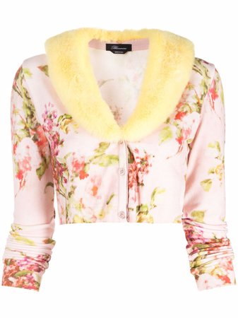 Blumarine faux-fur floral-print Cropped Cardigan - Farfetch