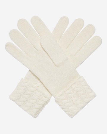 Cable Cashmere Gloves New Ivory White | N.Peal, London