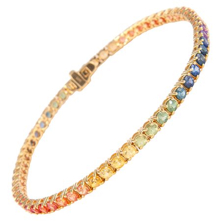 Alexander 6.21 Carat Rainbow Sapphire Tennis Bracelet 18 Karat Yellow Gold For Sale at 1stDibs