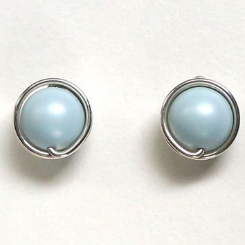 Light Blue Pearl Studs With Silver Lining